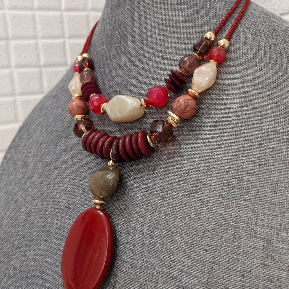 Chico's Burgandy Multi-layer Beaded Necklace and Earring Set - Picture 4 of 4